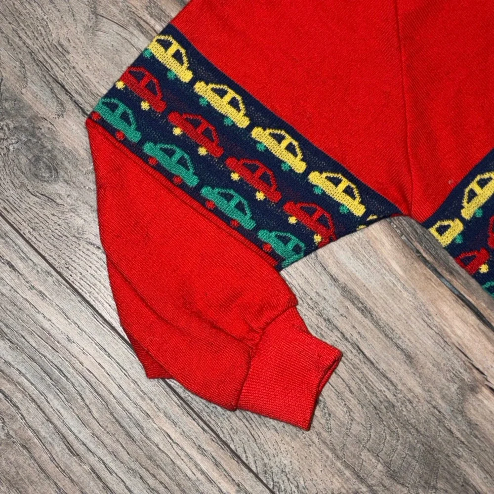 Vintage OshKosh Bgosh Kids Red Car Pattern Long Sleeve Polo Shirt 24 Months USA